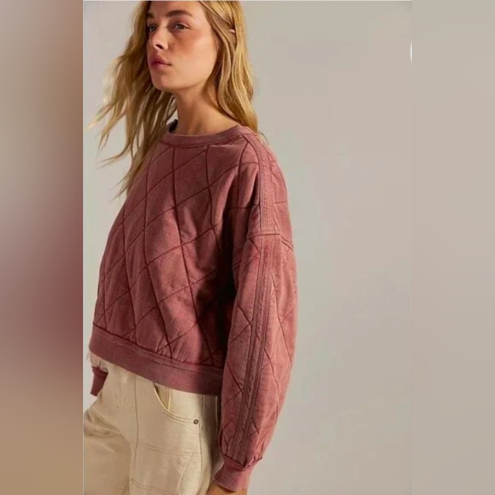 Free People We The Free Mirage Pullover Sweatshirt Top Diamond Quilted L NWT